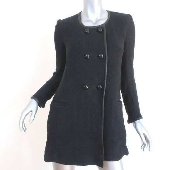 Isabel Marant Jackets & Blazers - Isabel Marant Double Breasted Jacket Black Leather-Trim Herringbone Size 38